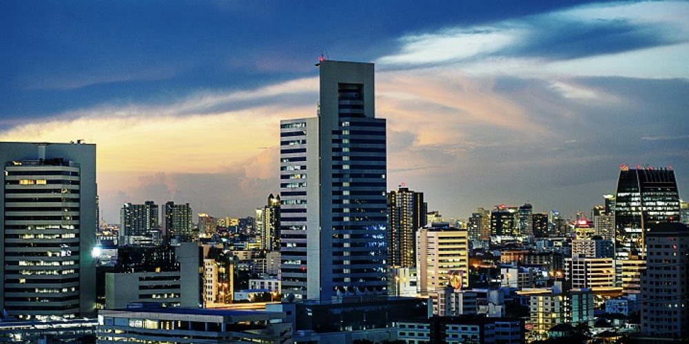 Scyscraper City Evening Sunset View Concept